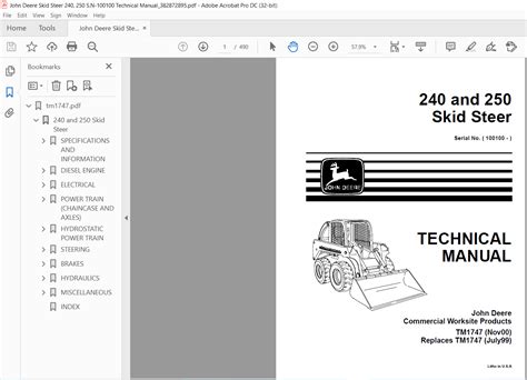 john deere 240 skid steer motor bolt|240 skid steer service manual.